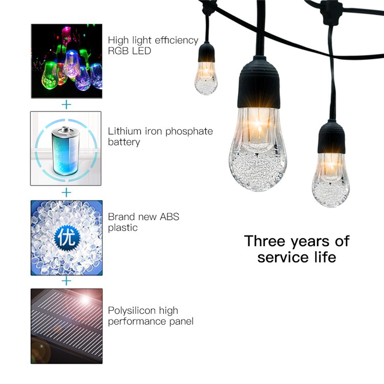YL003-1A 12 Bulbs Outdoor Solar String Lights and 4.5M Extension Cord IP65 Weatherproof String Lights-3