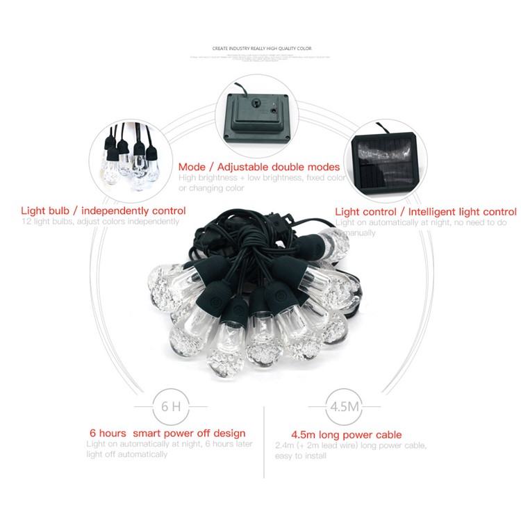 YL003-1A 12 Bulbs Outdoor Solar String Lights and 4.5M Extension Cord IP65 Weatherproof String Lights-7