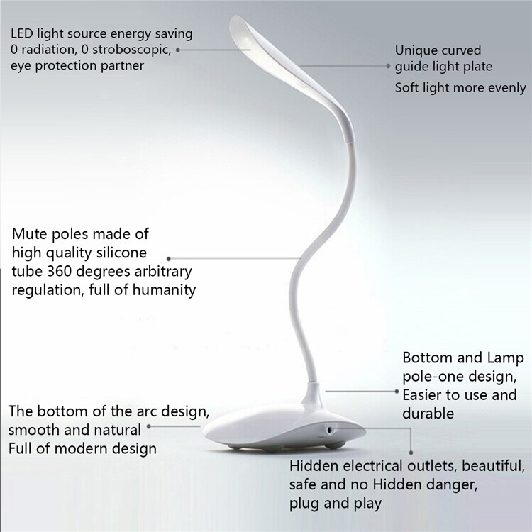 YK2202 5W USB Rechargeable Touch Sensor LED Reading Light Desk Table Lamp-6