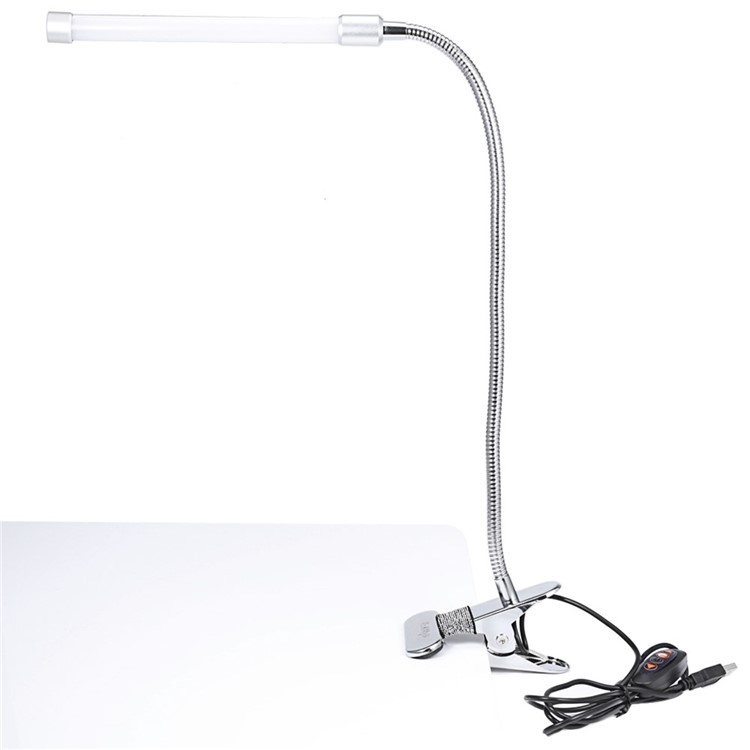 YK2253 3-Mode Dimmable Rechargeable USB Clip LED Reading Lamp Table Lamp with Flexible Gooseneck - Silver-2