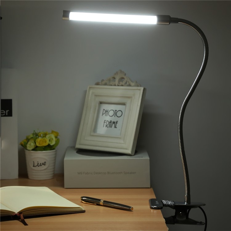 YK2253 3-Mode Dimmable Rechargeable USB Clip LED Reading Lamp Table Lamp with Flexible Gooseneck - Silver-5