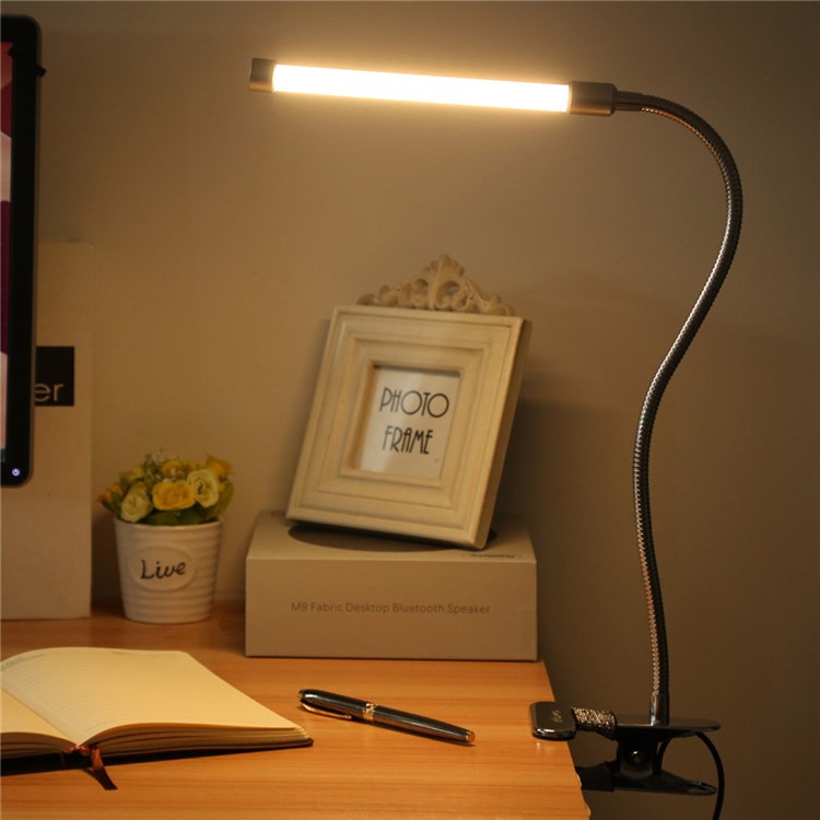 YK2253 3-Mode Dimmable Rechargeable USB Clip LED Reading Lamp Table Lamp with Flexible Gooseneck - Silver-6