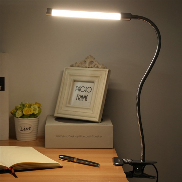 YK2253 3-Mode Dimmable Rechargeable USB Clip LED Reading Lamp Table Lamp with Flexible Gooseneck - Silver-7
