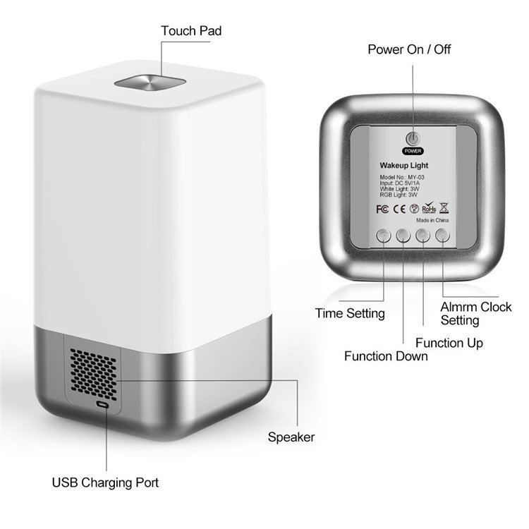 MY-03 Dimmable LED Night Light Touch Control Bedside Lamp with Alarm Clock-6