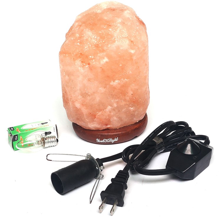 6 Inch Dimmable Hand Crafted Natural Himalayan Salt Lamp on Wooden Base - US Plug-1