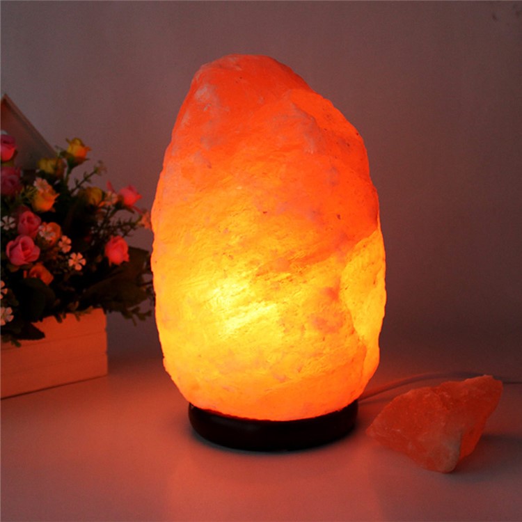 6 Inch Dimmable Hand Crafted Natural Himalayan Salt Lamp on Wooden Base - US Plug-13