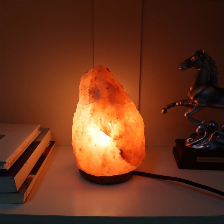 6 Inch Dimmable Hand Crafted Natural Himalayan Salt Lamp on Wooden Base - US Plug-17