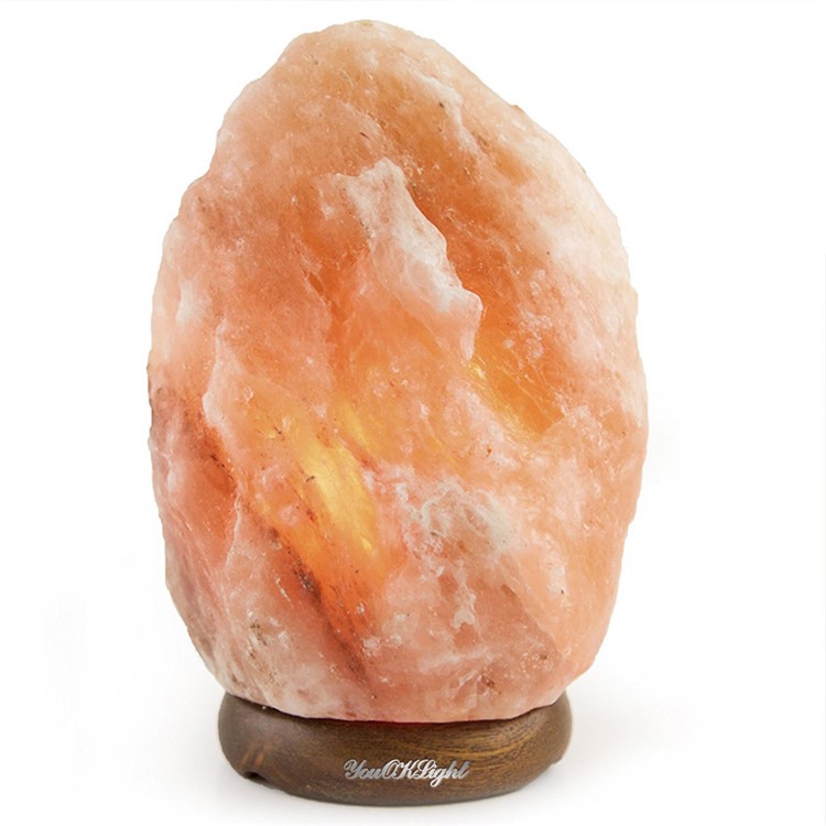 6 Inch Dimmable Hand Crafted Natural Himalayan Salt Lamp on Wooden Base - US Plug-2