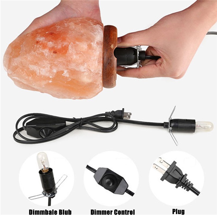 6 Inch Dimmable Hand Crafted Natural Himalayan Salt Lamp on Wooden Base - US Plug-7