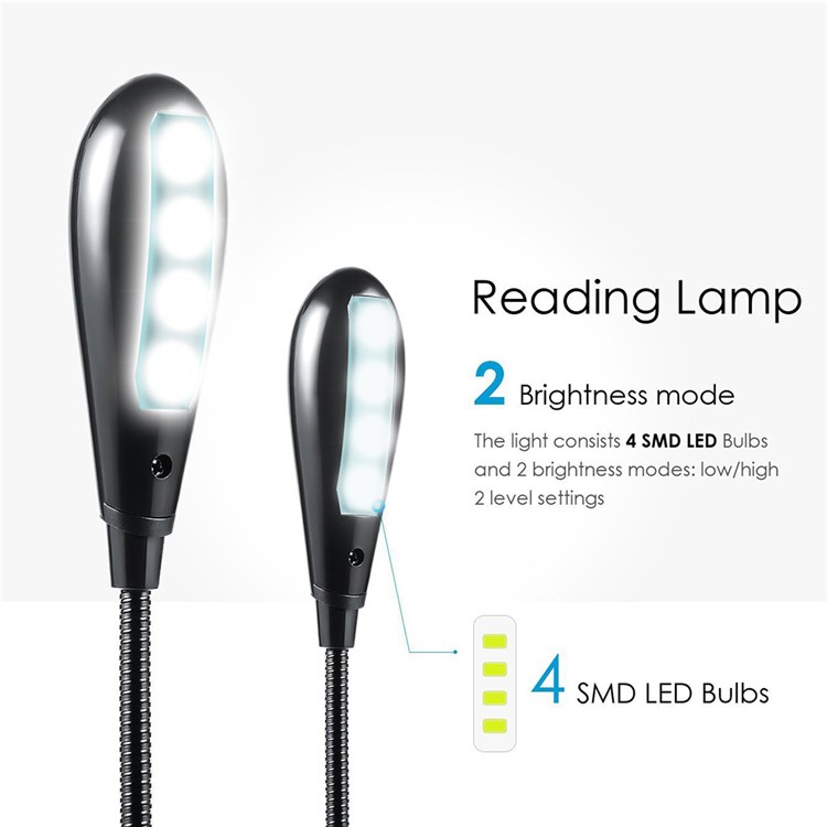 YK2219 4 LEDs Clip USB Rechargeable Table Lamp 2 Brightness-4