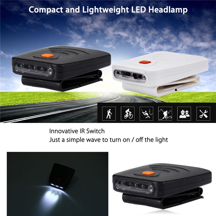 3-LED Clip-On Cap Light USB Rechargeable Infrared Human Body Induction Headlamp with Clip - Black-6