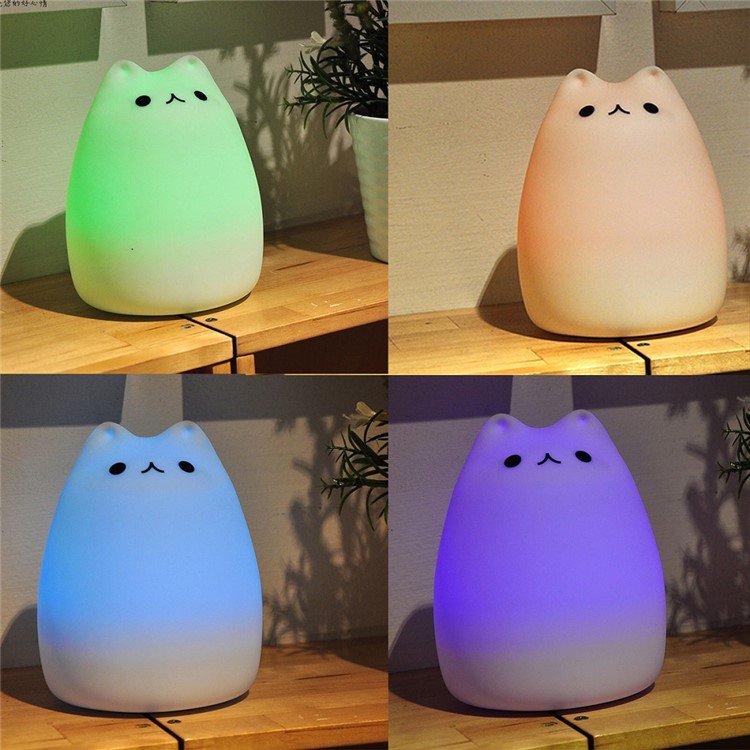 Cute Kitty Remote Control Color Changing LED Night Light Decor Lamp-10