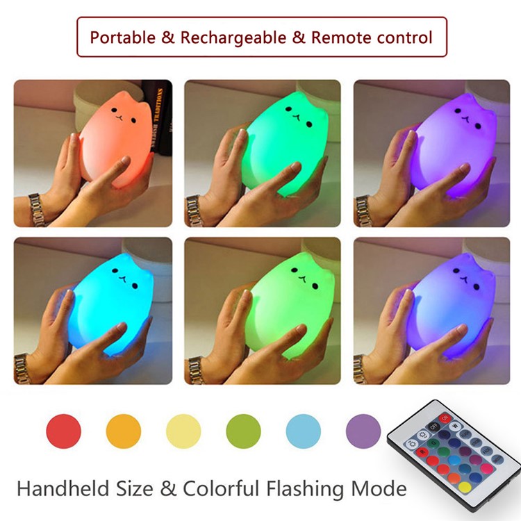 Cute Kitty Remote Control Color Changing LED Night Light Decor Lamp-12