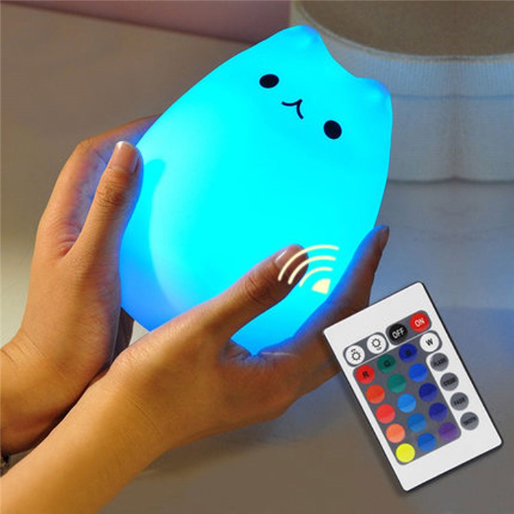 Cute Kitty Remote Control Color Changing LED Night Light Decor Lamp-8