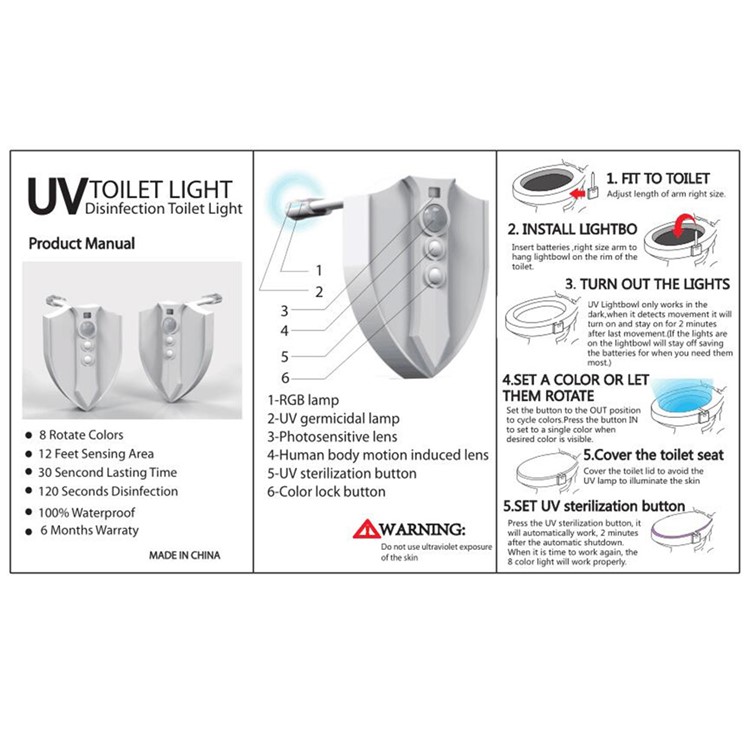 YK2248 8-Color Motion Activated Sensor Toilet Lamp UV Toilet Light-6