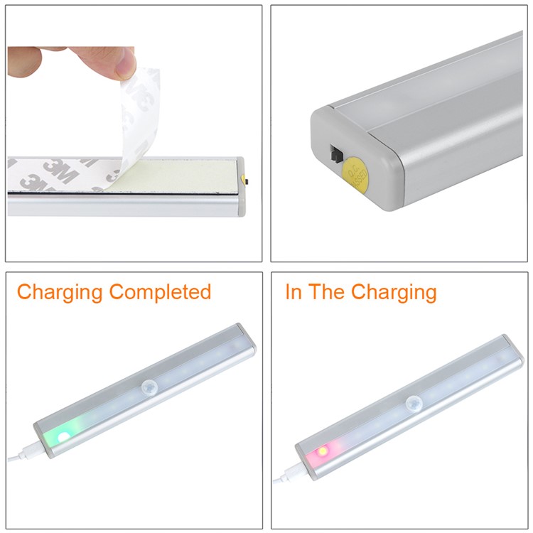 YK2247 PIR Motion Sensing 10-LED Night Light USB Rechargeable - Warm White-5