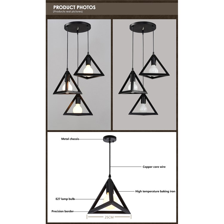 YouOKLight YK2401 Retro-industrial Triangular Pendant Light Chandeliers for Cafe Bar etc.-6