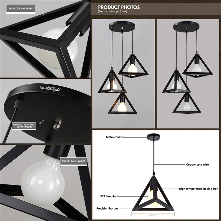 YouOKLight YK2401 Retro-industrial Triangular Pendant Light Chandeliers for Cafe Bar etc.-7
