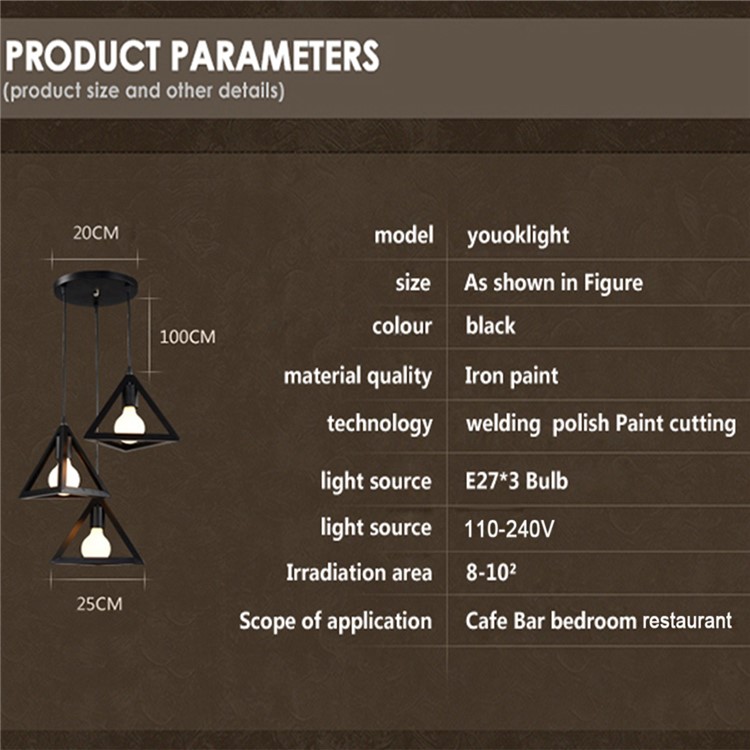 YouOKLight YK2401 Retro-industrial Triangular Pendant Light Chandeliers for Cafe Bar etc.-8