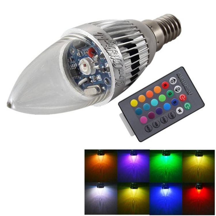 YouOKLight YK0322 E14 3W RGB Light Remote Control Candle Bulb - Silver-1
