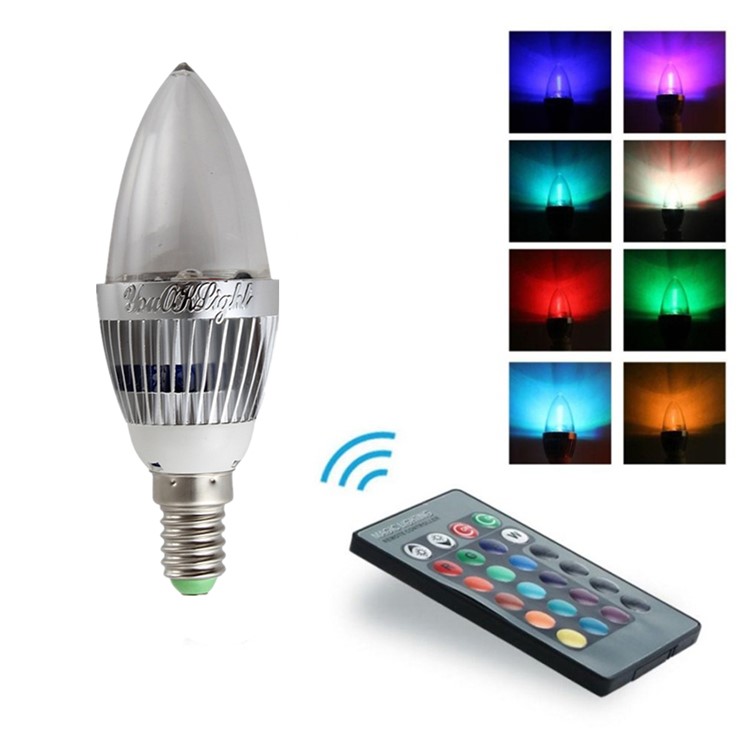 YouOKLight YK0322 E14 3W RGB Light Remote Control Candle Bulb - Silver-9