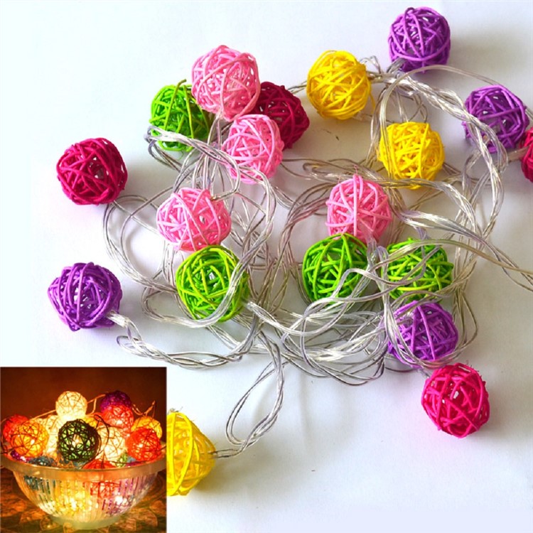 4M 20-LED RGB LED Rattan Ball String Light Lamp Christmas String Light for Decoration - US Plug-1