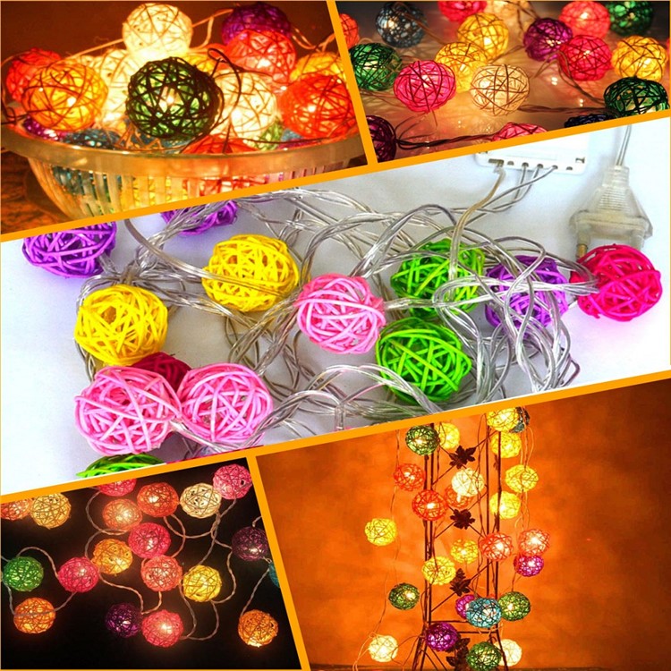 4M 20-LED RGB LED Rattan Ball String Light Lamp Christmas String Light for Decoration - US Plug-10