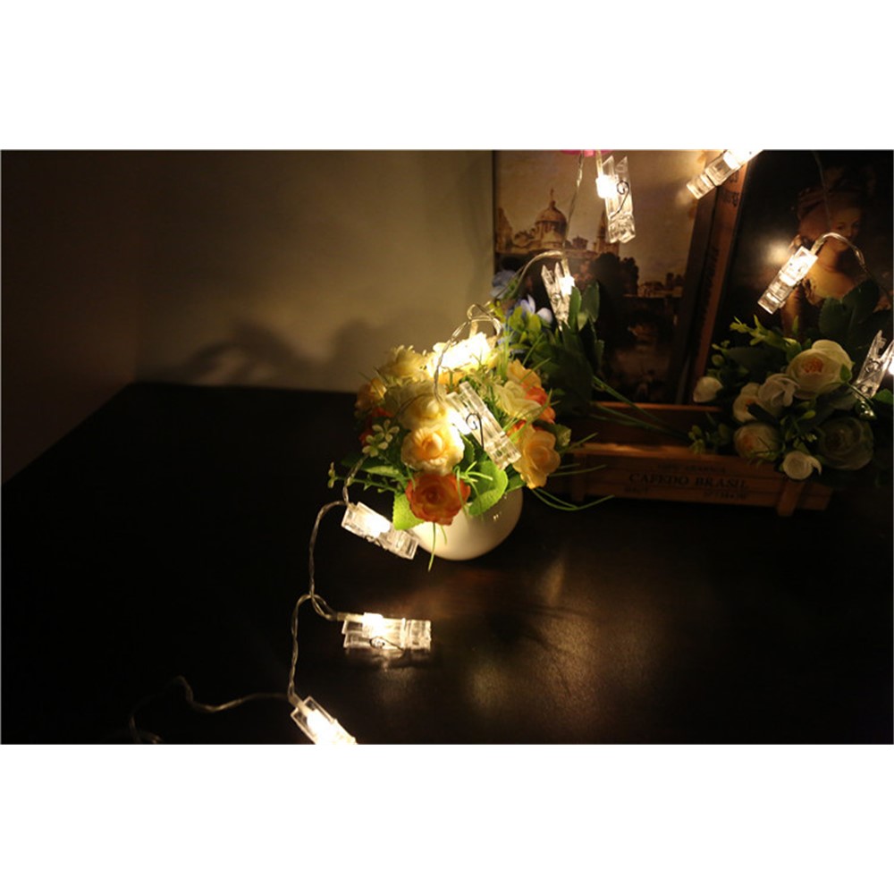 Control Remoto 5 Metros 40 LED 8 Modos De Relámpago Photo Clip LED String Lights - Blanco Cálido-10