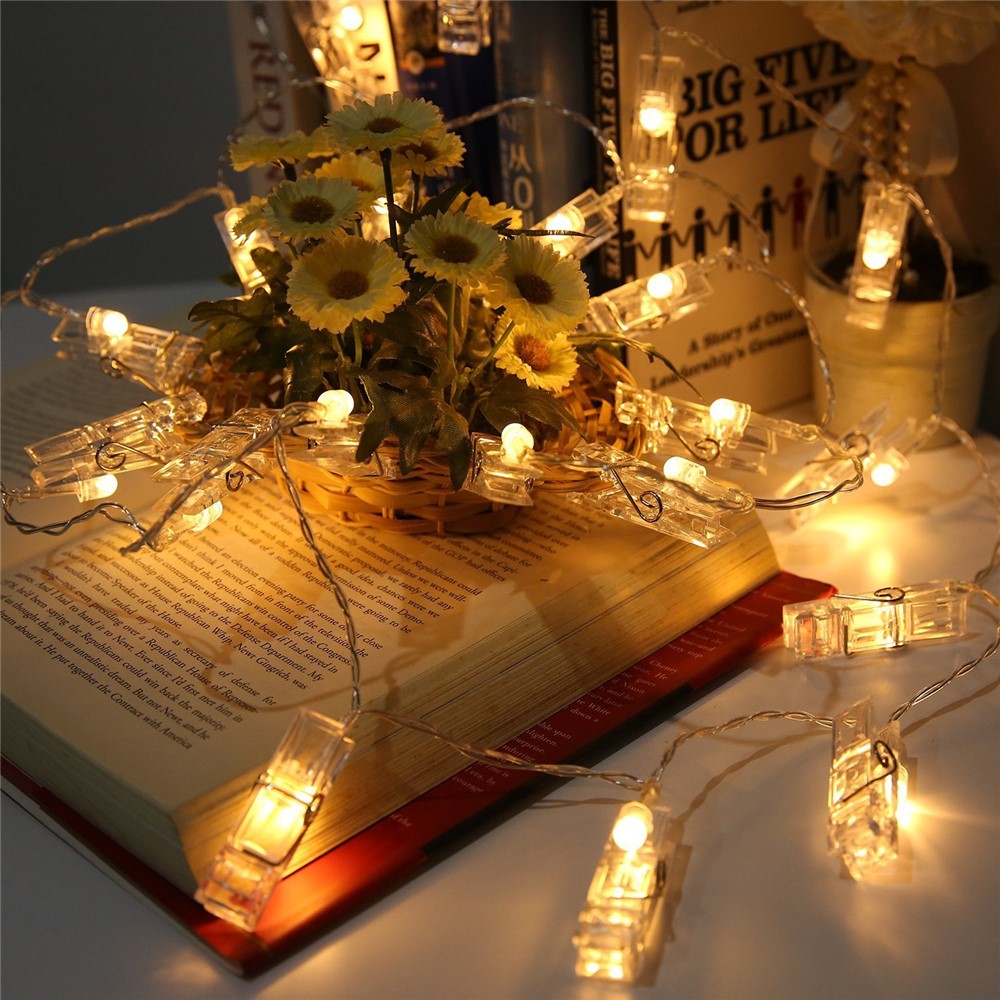Control Remoto 5 Metros 40 LED 8 Modos De Relámpago Photo Clip LED String Lights - Blanco Cálido-3