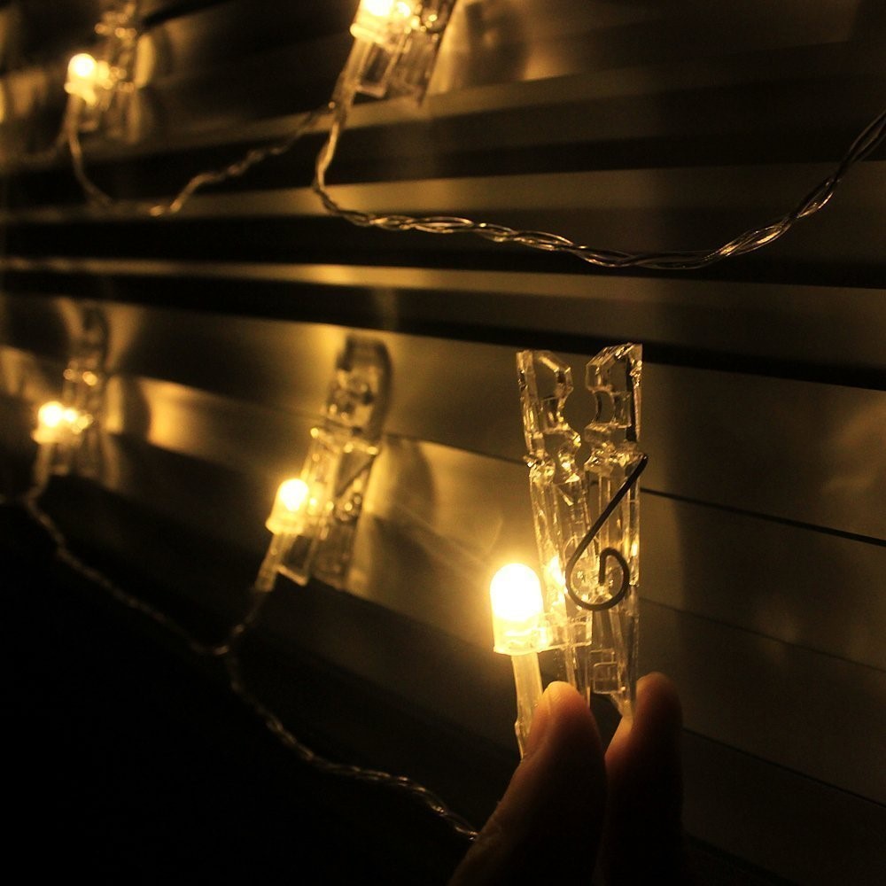 Control Remoto 5 Metros 40 LED 8 Modos De Relámpago Photo Clip LED String Lights - Blanco Cálido-4