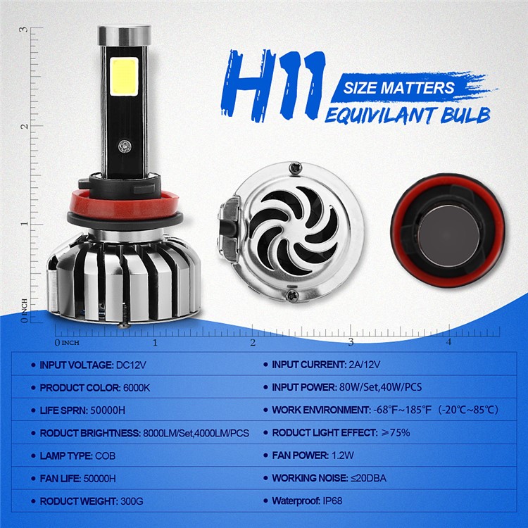 One Pair H8/H9/H11 N711 80W 8000LM 6000K Cool White LED Car Headlight-2