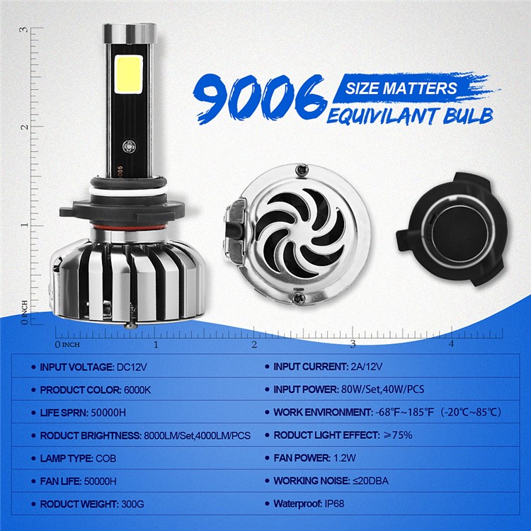 One Pair 9006 N7 80W 8000LM 6000K Cool White LED Car Headlight-2