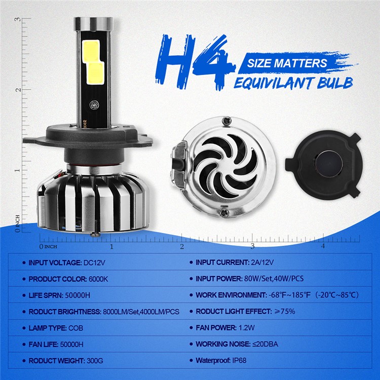 One Pair H4 N7 80W 8000LM 6000K Cool White LED Car Headlight-2