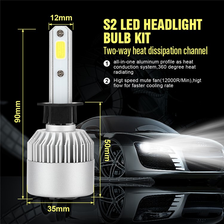 One Pair H1 S2 60W 6000LM 6000K LED Headlight-7
