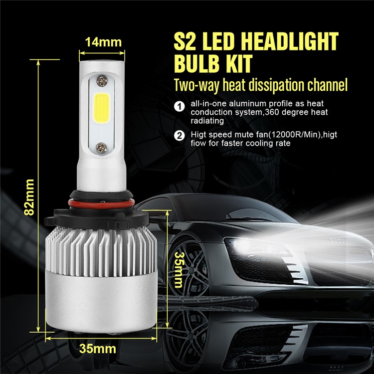 One Pair 9006/BH4 S2 60W 6000LM 6000K LED Headlight-7