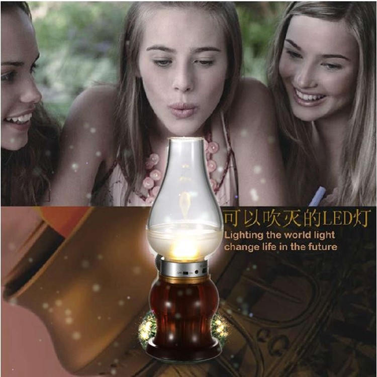 YOUOKLIGHT YK0319 1W 40lm 3500K Blowing Control LED Lamp Vintage Kerosene Table Lamp - Warm White-1