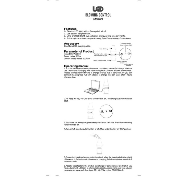 YOUOKLIGHT YK0319 1W 40lm 3500K Blowing Control LED Lamp Vintage Kerosene Table Lamp - Warm White-7