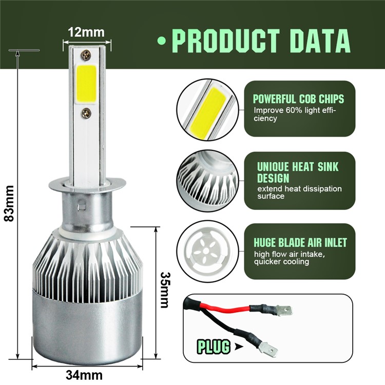 One Pair H1 C9 72W 7200LM 6000K Cool White LED Car Headlight-4