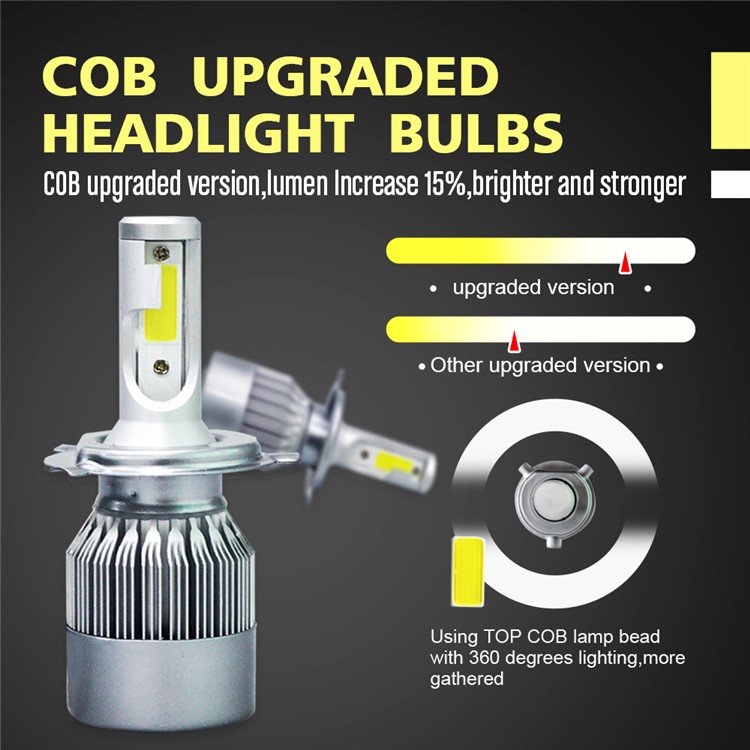 Um par H4 C9 72W 7200LM 6000K Cool White LED Headlight do carro-1