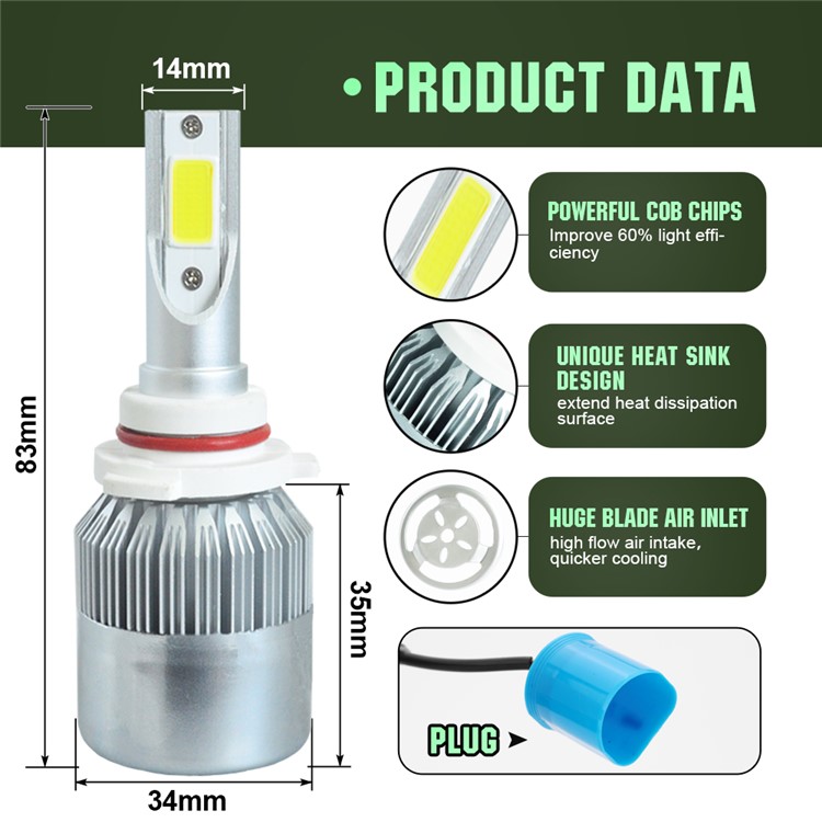 One Pair 9005/H10/HB3 C9 72W 7200LM 6000K Cool White LED Car Headlight-4