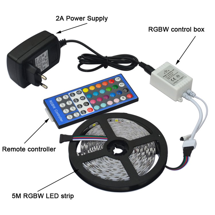 JIAWEN 5M 300 x 5050 SMD RGBW LED Flexible Strip Light with 44 Keys Remote Controller-5