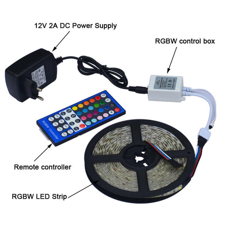 JIAWEN 5M 300 x 5050 SMD RGBW Waterproof LED Flexible Strip Lights with 44 Keys Remote Controller-5
