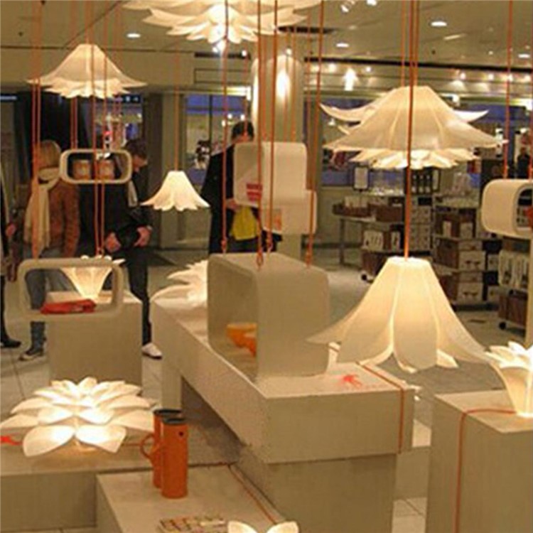 YK2224 Lotus Shaped Chandelier Ceiling Pendant Lampshade (Light Lamp not included) - White-10