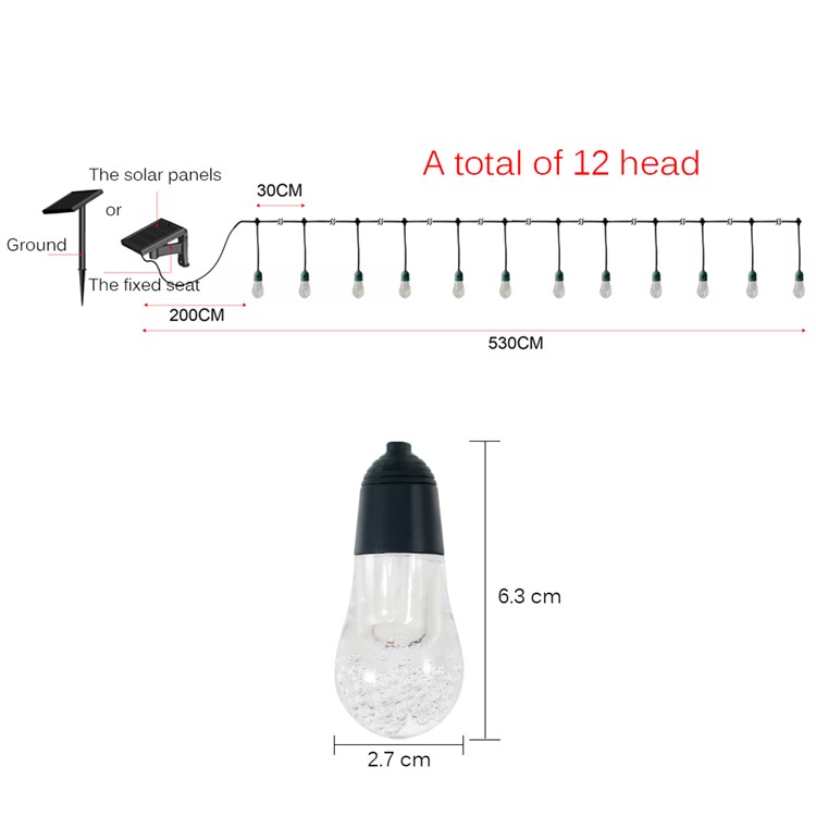 12-LED-Kugeln Solar String Licht Wasserdicht Terrasse String Licht Im Freien Hochzeit Party Weihnachten Licht-20