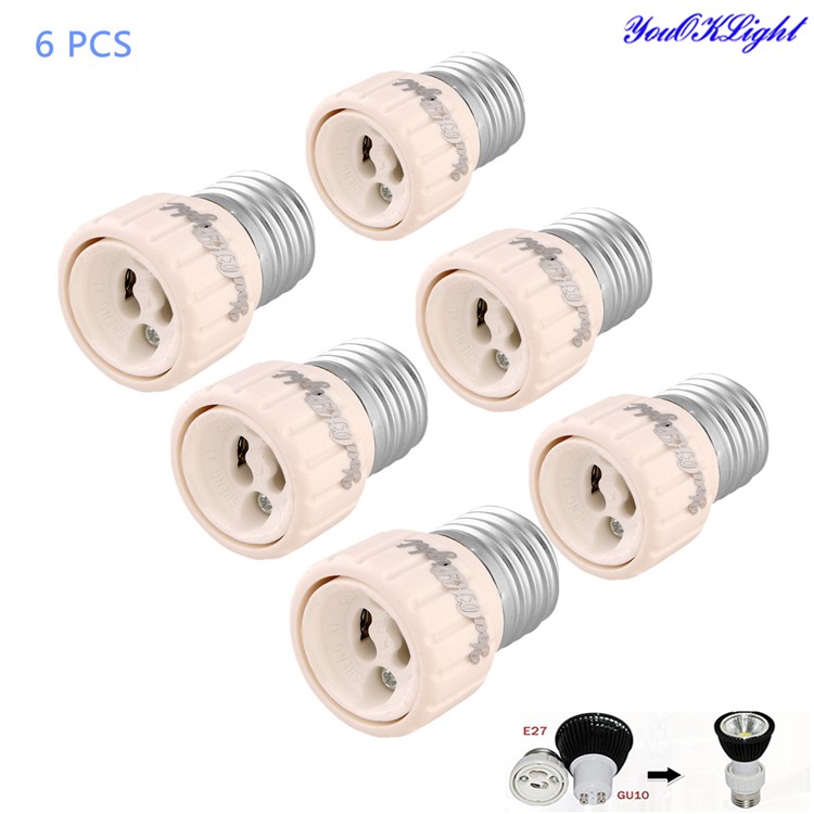 6Pcs YouOkLight YK6607 E27 to GU10 LED Light Lamp Bulb Adapter Converter - Silver Color + White-4