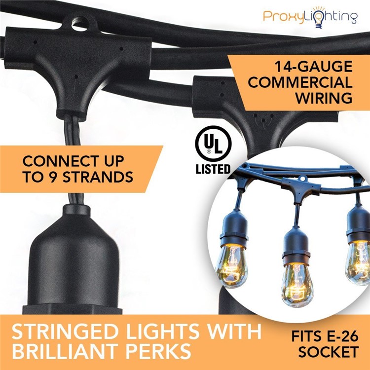 48 Foot Waterproof Outdoor String 15 Hanging Sockets (Bulbs Not Included) - EU Plug-4