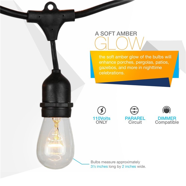 48 Foot Waterproof Outdoor String 15 Hanging Sockets (Bulbs Not Included) - EU Plug-9