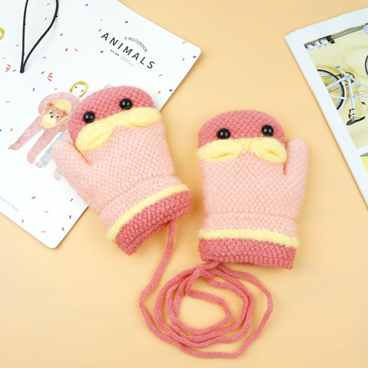 Winter Warm Cartoon Figure Knitted Gloves Hanging Neck Full Finger Gloves for 1-3 Year Olds Kids-13