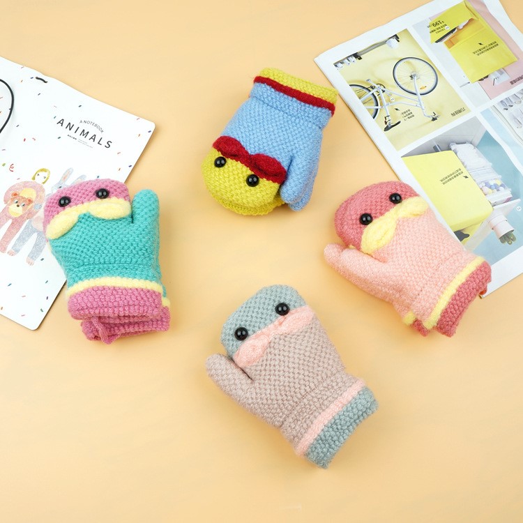 Winter Warm Cartoon Figure Knitted Gloves Hanging Neck Full Finger Gloves for 1-3 Year Olds Kids-14