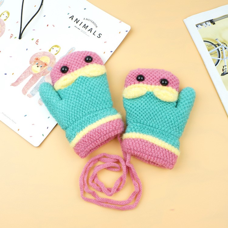 Winter Warm Cartoon Figure Knitted Gloves Hanging Neck Full Finger Gloves for 1-3 Year Olds Kids-15